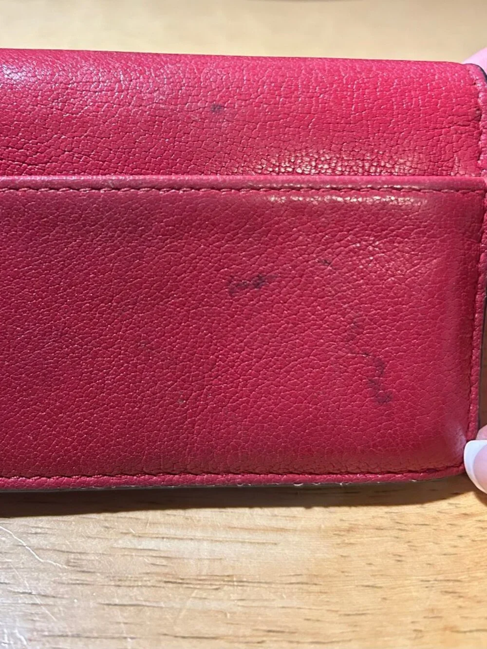 Authentic Christian Dior Paris Red Leather Saddle D Charm Credit Card Wallet
